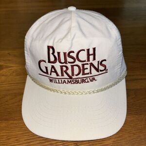 VTG 90s Busch Gardens Williamsburg Rope Hat White Leather Strapback Maroon Retro